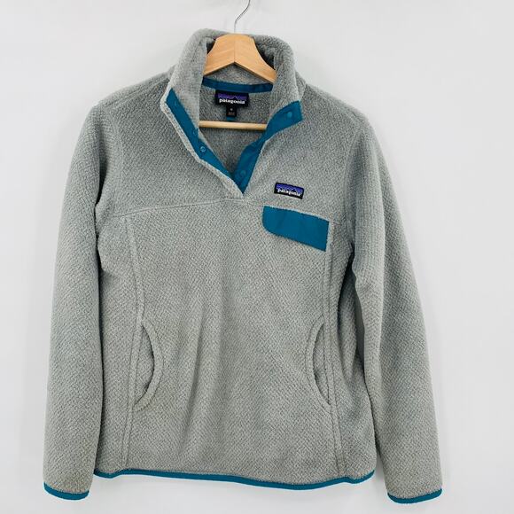 Copied - Patagonia M Gray Fleece Blue Trim 1/4 Zip Pullover Long Sleeve Sweater - Picture 1 of 4